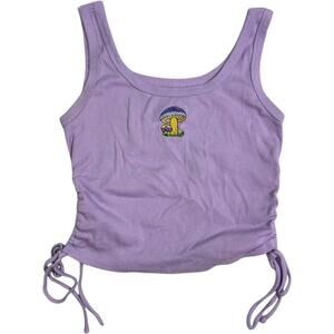 Homegirl Society Ruched Tank Top Embroidered Mushroom Purple Women's M Boho